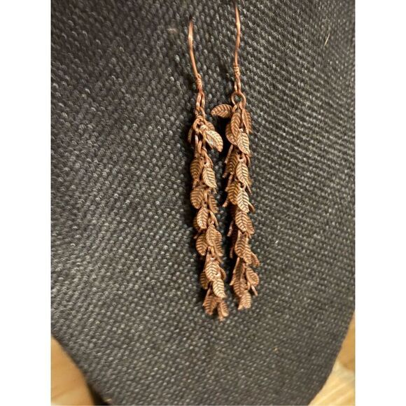 Earrings, Copper Leaf Earrings, Dangle, 4”, NEW, Handmade, Artisan - Picture 1 of 3